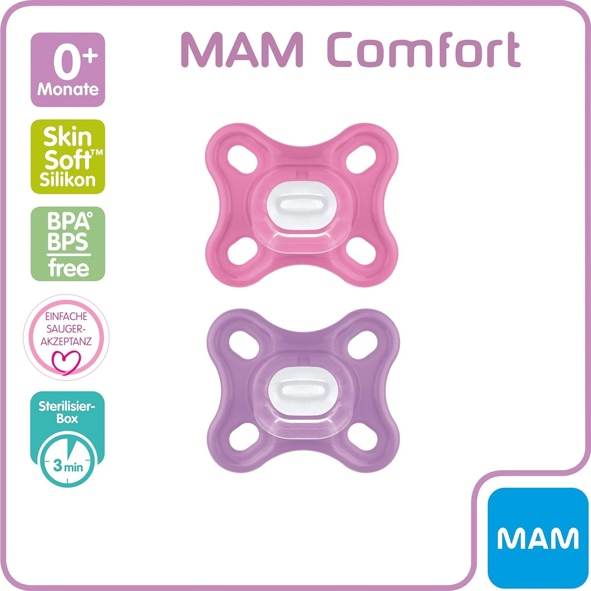 MAM Comfort πιπίλα για πρόωρα μωρά, νεογέννητα, x2, 0 μηνών+