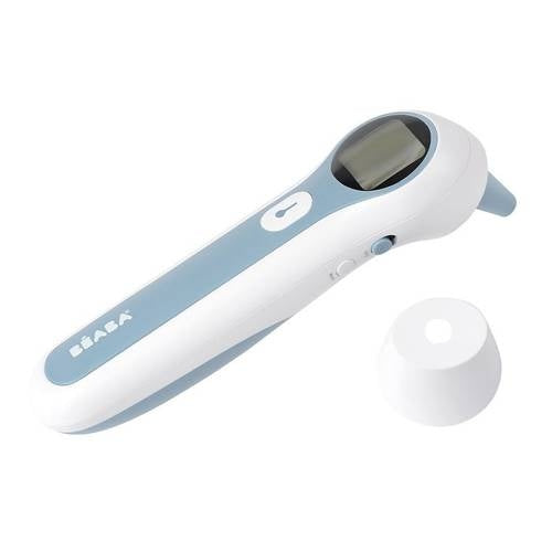 BEABA Thermospeed TERMOMETR BEZDOTYKOWY ekran LCD, bezdotykowy termometr biało-niebieski do ucha i czoła