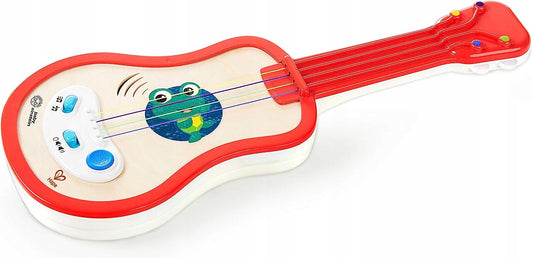 HAPE Baby Einstein ukulele 43 cm drewno, plastik, czerwone ukulele dla dzieci 12 m+, tryb nauki i freestyle