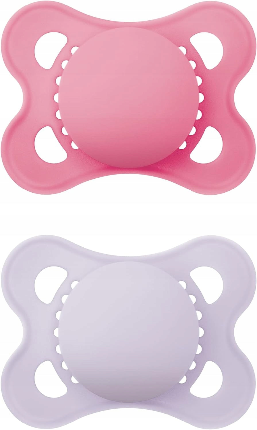 MAM ORIGINAL PURE smoczek uspokajający x2 0-6m, różowy i lawendowy, ortodontyczny, silikonowy, wolny od BPA i BPS
