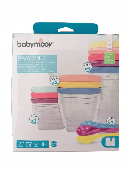 BABYMOOV Babybols MISECZKI I ŁYŻECZKI 15 elementów pastelowe pojemniki i łyżeczki dla niemowląt