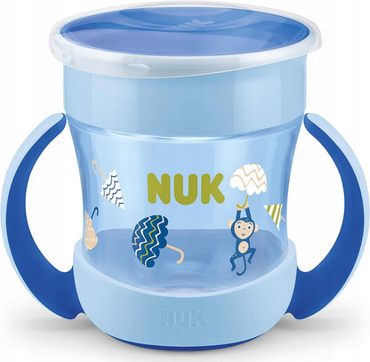 NUK Mini Magic Cup KUBEK NIEKAPEK 160 ml niebieski z uchwytami i szczelną pokrywką dla dzieci 6m+