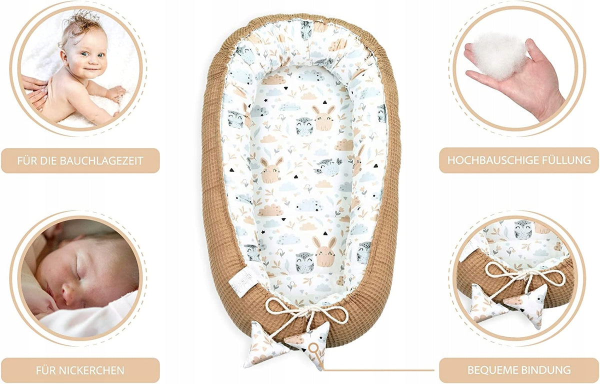 TOTSY BABY kokon niemowlęcy gniazdo 90 x 50, dwustronny kokon dla niemowląt z grubą krawędzią i miękkim wypełnieniem