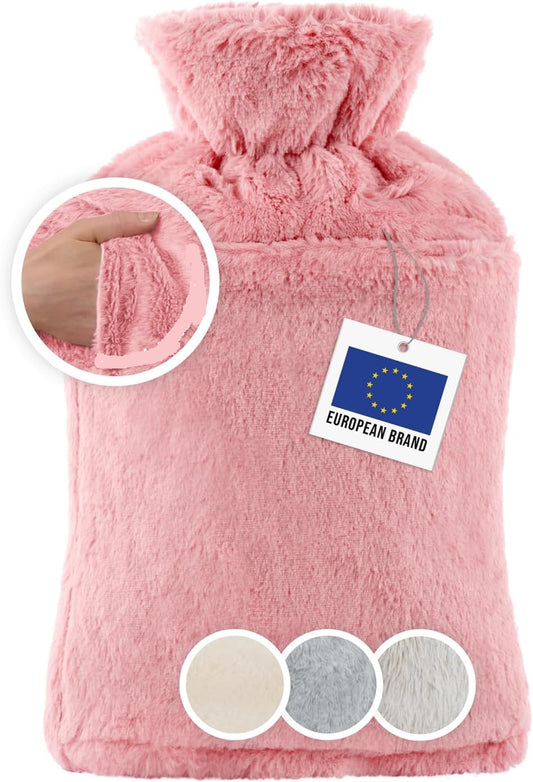 BLUMTAL Premium rubber hot water bottle 1.5 litres + fleece cover 21 x 31 cm