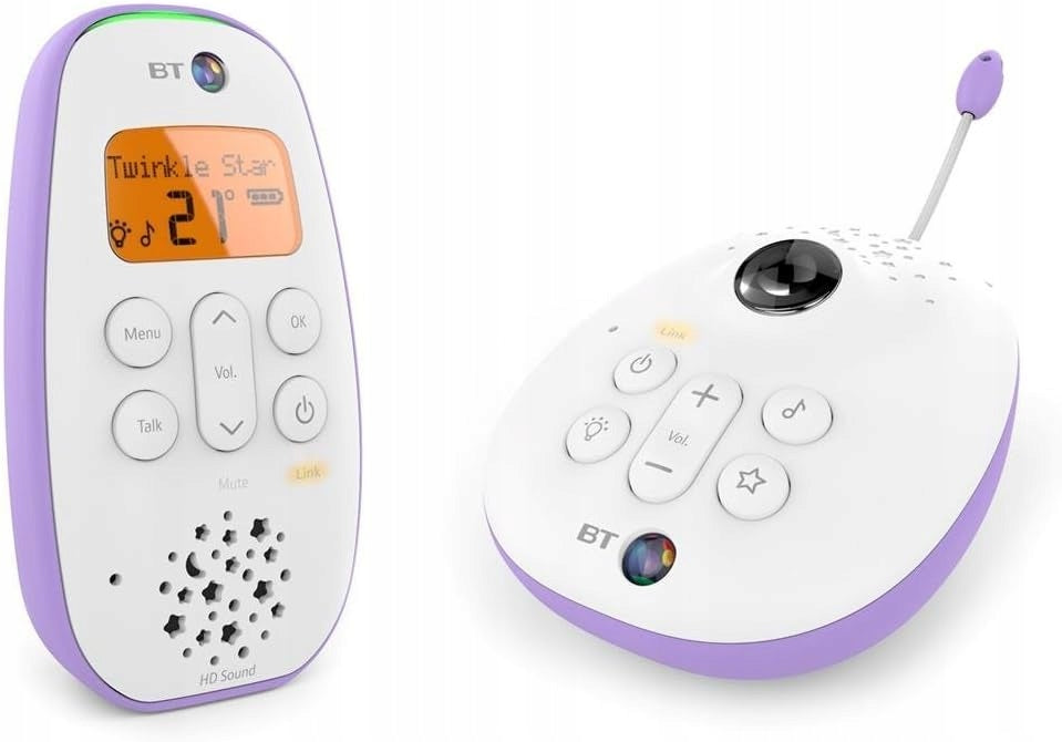 BT 450 cyfrowa niania elektroniczna audio z projektorem gwiazd, biało-fioletowa, dwukierunkowa komunikacja