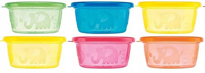 NUBY pojemniki na przekąski 6x300, 6 pojemników 300 ml, kolorowe, do mikrofalówki i zmywarki