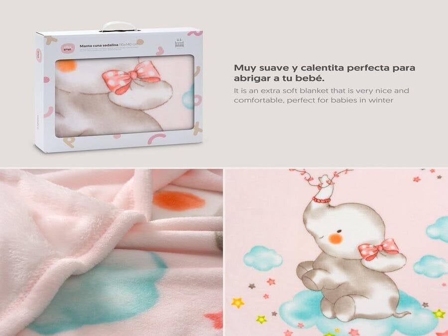 Interbaby Elefante Cometa roze deken 110x140 cm