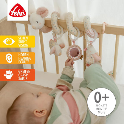 FEHN spiraal hanger voor kinderwagen ledikant autostoeltje MUIS 35 cm gloeiend borduurwerk
