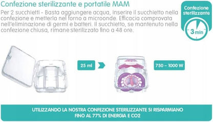 MAM COMFORT smoczek x2 3-12 msc z pudełkiem do sterylizacji, 100% silikon, BPA i BPS free