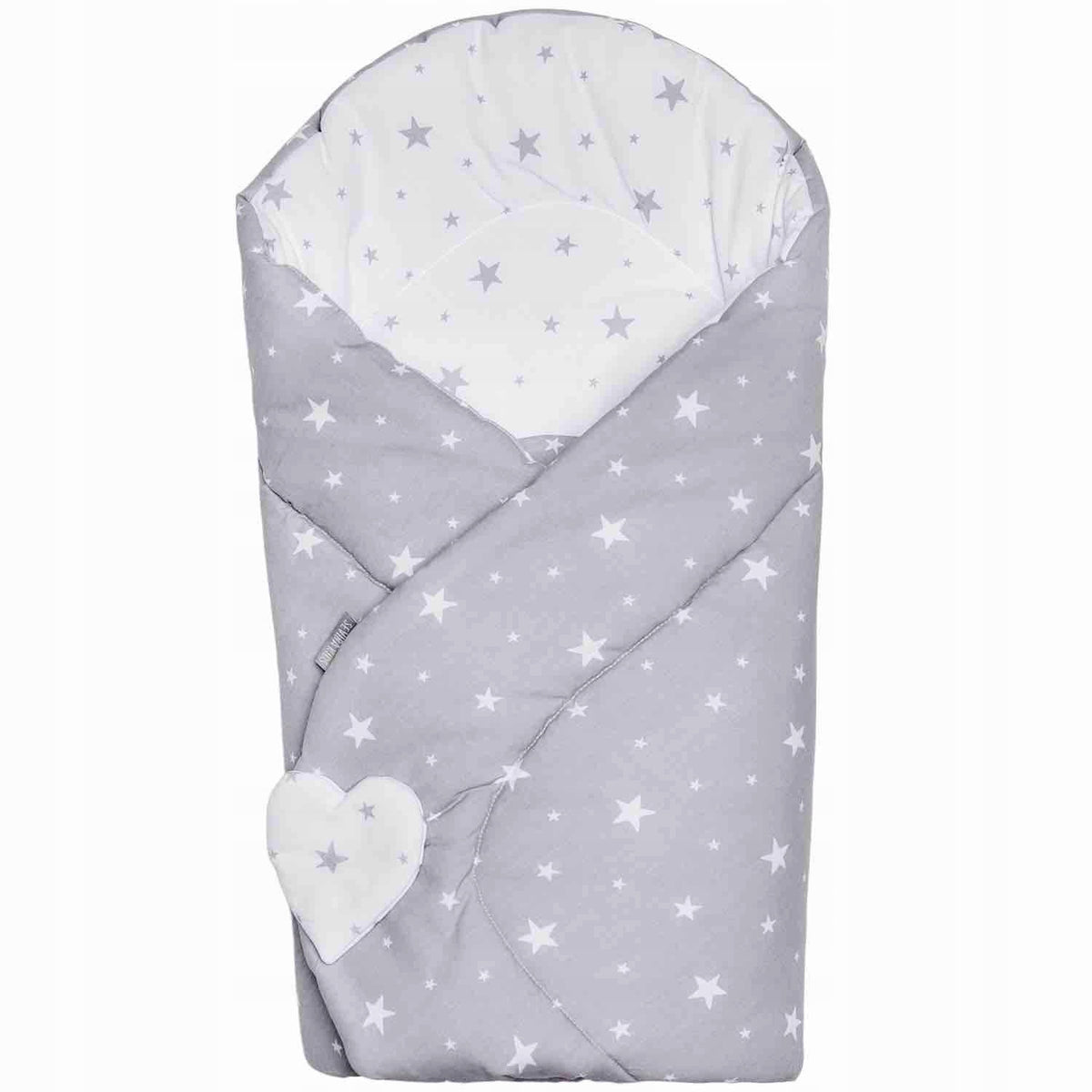 SEVIRA KIDS rożek becik 80 x 80 cm dwustronny szaro-biały w gwiazdki, becik Minky dla dziecka