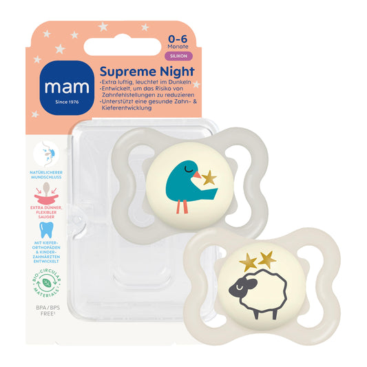 MAM Supreme Night silicone pacifier 0-6m x2 GLOW-IN-THE-DARK