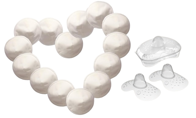 MOM'S PADS bamboe voedingsinlegkruisjes x14 + waszakje, toilettas
