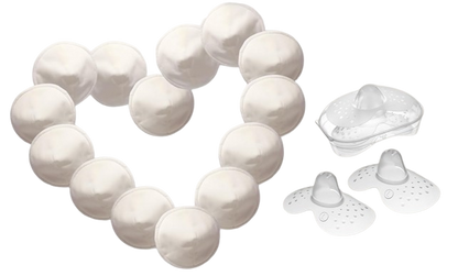 MOM'S PADS bamboe voedingsinlegkruisjes x14 + waszakje, toilettas
