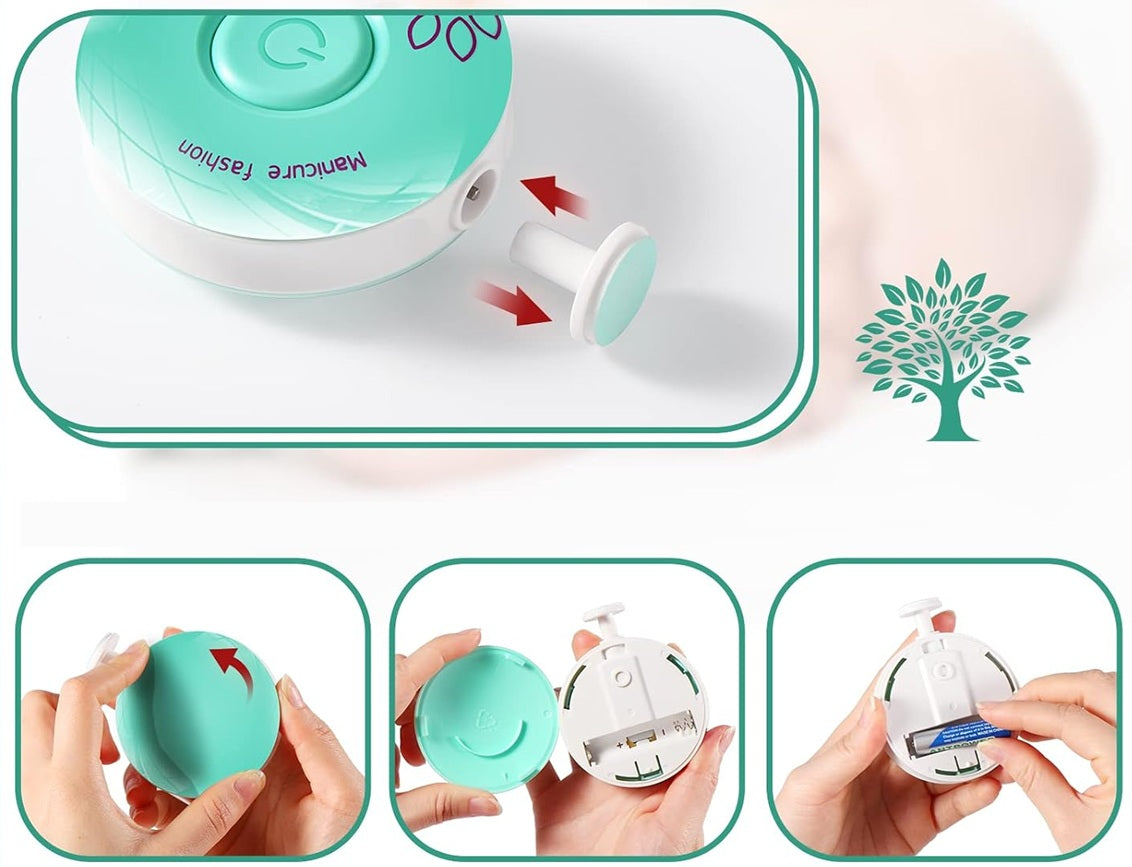BRENCCO Manicure elektryczny pilnik do paznokci 6 końcówek 6,5 x 6,5 cm, miętowy, 1 x AAA