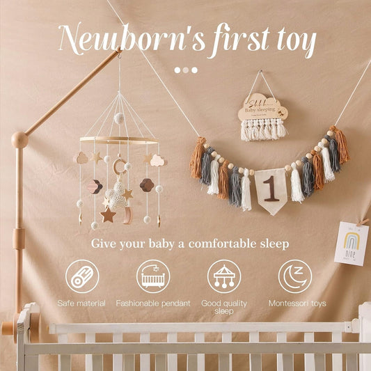 SWECOMZE carrousel voor ledikant hout stof BOHO