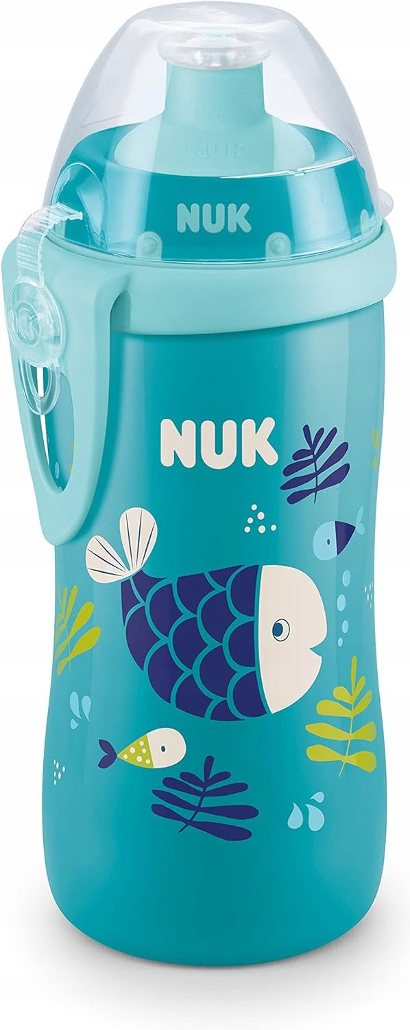 NUK Junior Cup BUTELKA 18 m+ ustnik push-pull 300 ml EFEKT KAMELEONA, niebieska butelka z rybką