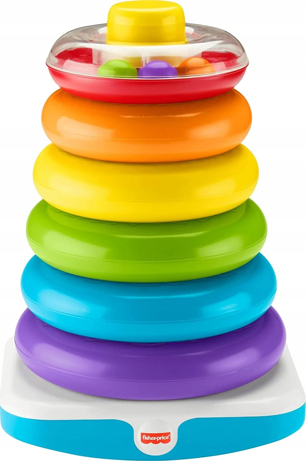 FISHER-PRICE giga piramidka z kółek, kolorowa zabawka do układania z grzechoczącym kółkiem dla dziecka 12 m+
