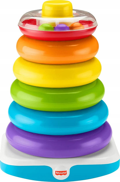 FISHER-PRICE giga piramidka z kółek, kolorowa zabawka do układania z grzechoczącym kółkiem dla dziecka 12 m+