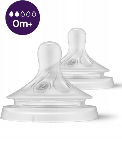 PHILIPS AVENT Natural smoczki do butelek 0msc+ x2, antykolkowe smoczki 0m+ dla niemowląt