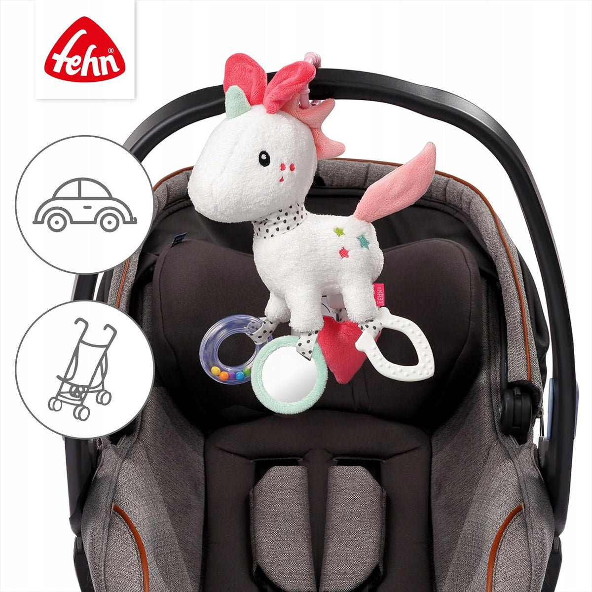 FEHN Aiko&Yuki suspension avec hochet et poignée pour poussette, siège auto