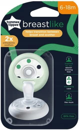 TOMMEE TIPPEE ortodontický dudlík x2 6-18 měsíců GLOW IN THE DARK