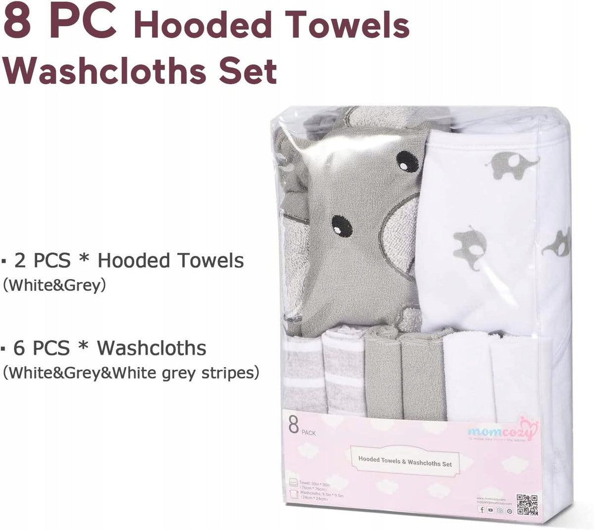 MOMCOZY kapucnis törölköző 2 db 76 x 76 +6 24 x 24 mosdó kendő