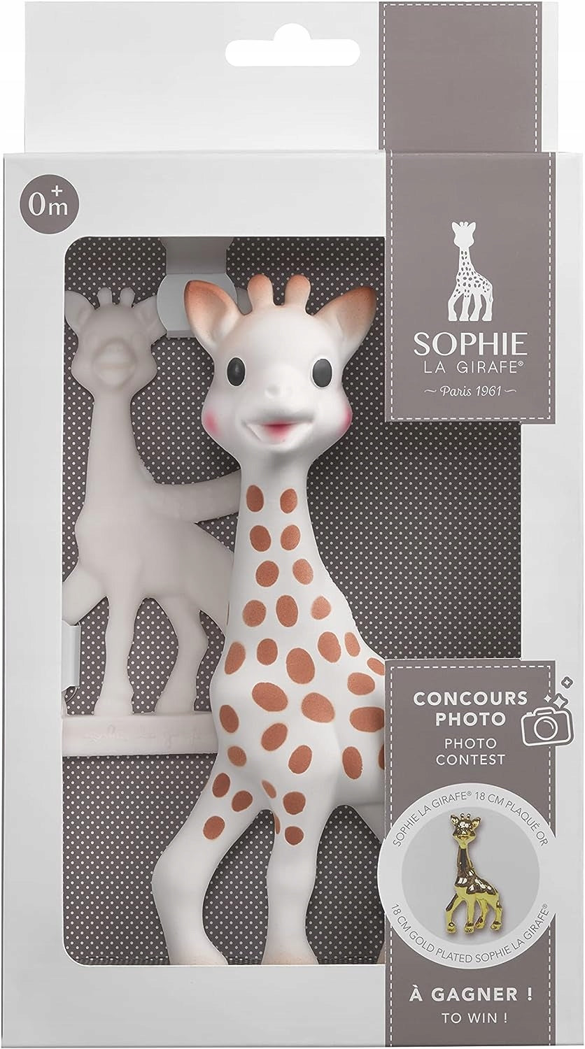 ŻYRAFA SOPHIE zestaw gryzak naturalny SO PURE 18CM + mniejszy, gryzak 0+ z kauczuku naturalnego