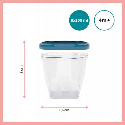 BABYMOOV Babybols pojemniki 6 x 250 ml przezroczyste z pokrywką 4m+, hermetyczne, 8 cm
