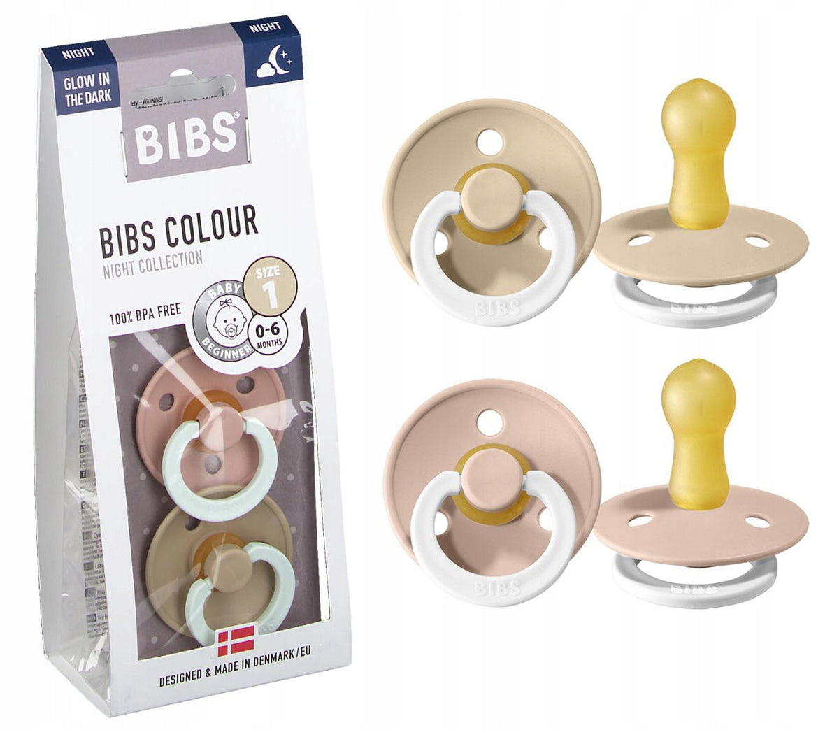 BIBS COLOUR GLOW chupetes calmantes 2 unidades caucho 0-6 meses