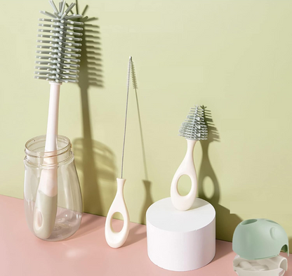 BEBAMOUR 3-in-1 siliconen borstels voor het reinigen van flessen, fopspenen en rietjes 32cm