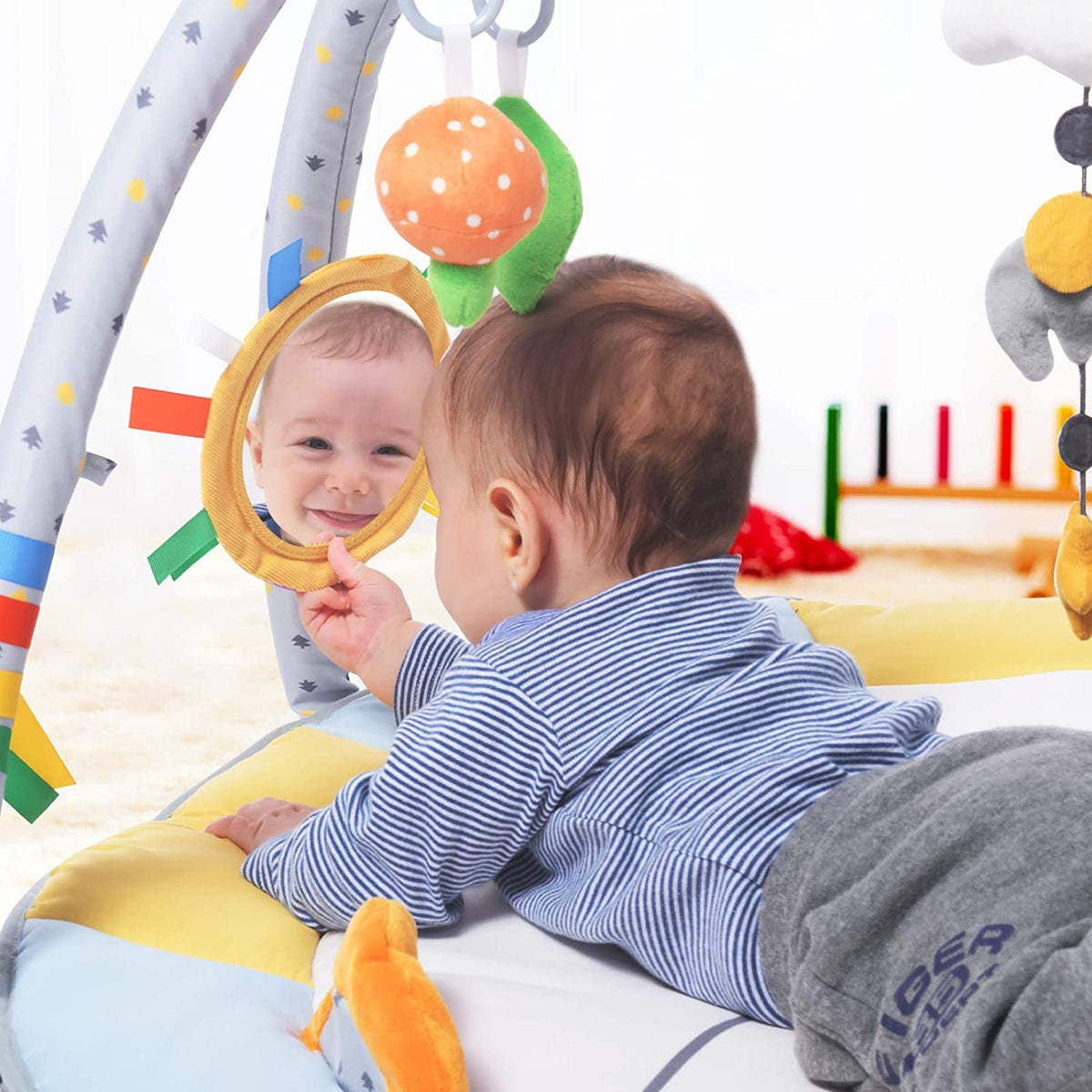 LUPANTTE mata edukacyjna antypoślizgowa +zabawki, niemowlę na macie sensorycznej z zawieszkami i lustrem