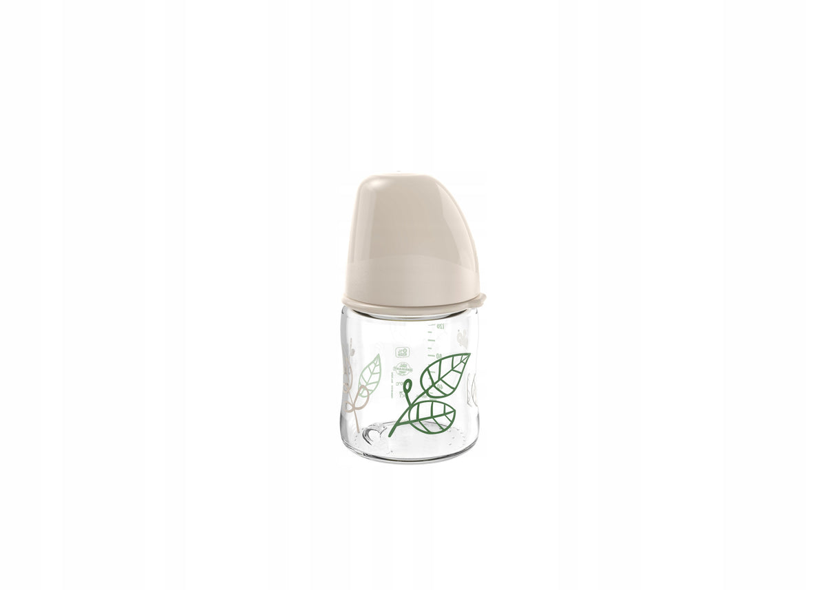 NIP Cherry Green butelka szklana 120 ml 0+ smoczek latex S, szklana butelka dla niemowląt z lateksowym smoczkiem