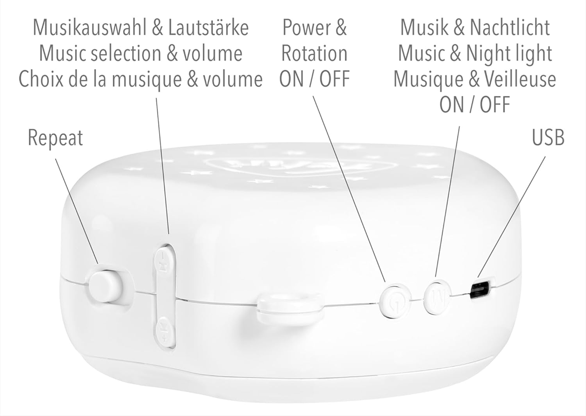 FEHN MP3 muziekdoosje met nachtlampje voor mobiel aan het ledikant + 128 Mb kaart