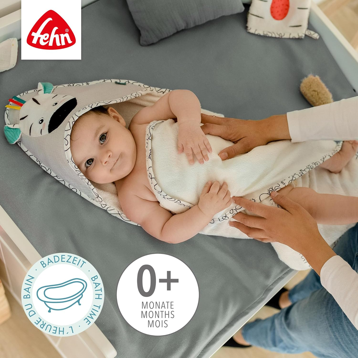 FEHN zebra handdoek met capuchon 80x80 cm
