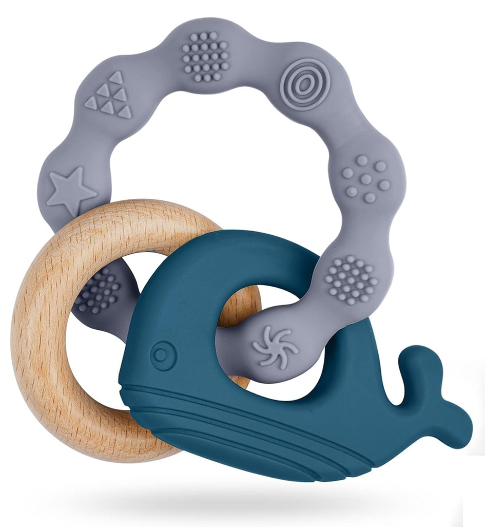 VICLOON siliconen en houten bijtring 7 x 10 cm WALVIS