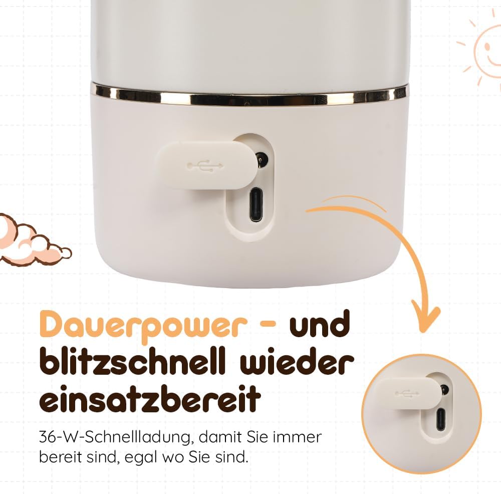 BEBELUX BebeWarm podgrzewacz PODRÓŻNY USB 3' 500 ml, szybkie ładowanie USB-C 36W, leak-proof, BPA-free
