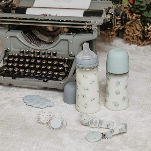 Suavinex zawieszka materiałowa do smoczka Poetry, niebieski klips do smoczka z butelkami i smoczkami