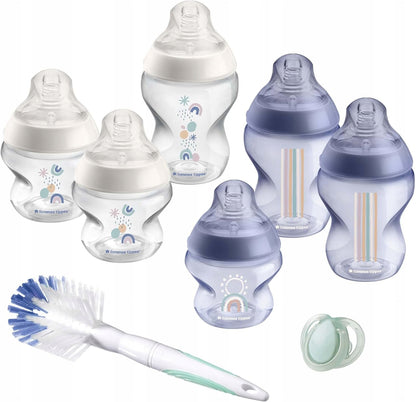 TOMMEE TIPPEE zestaw startowy butelek ANTI-COLIC dla noworodka, 6 butelek, szczotka i smoczek uspokajający