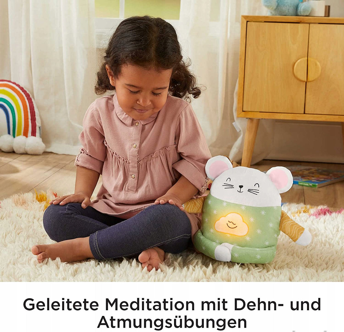FISHER-PRICE myszka do medytacji uspokajacz J.DE. dziecko ćwiczy oddychanie z pluszową myszką Fisher-Price