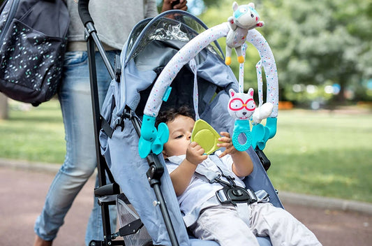 BADABULLE arche de jeux avec jouets pour poussette et siège auto