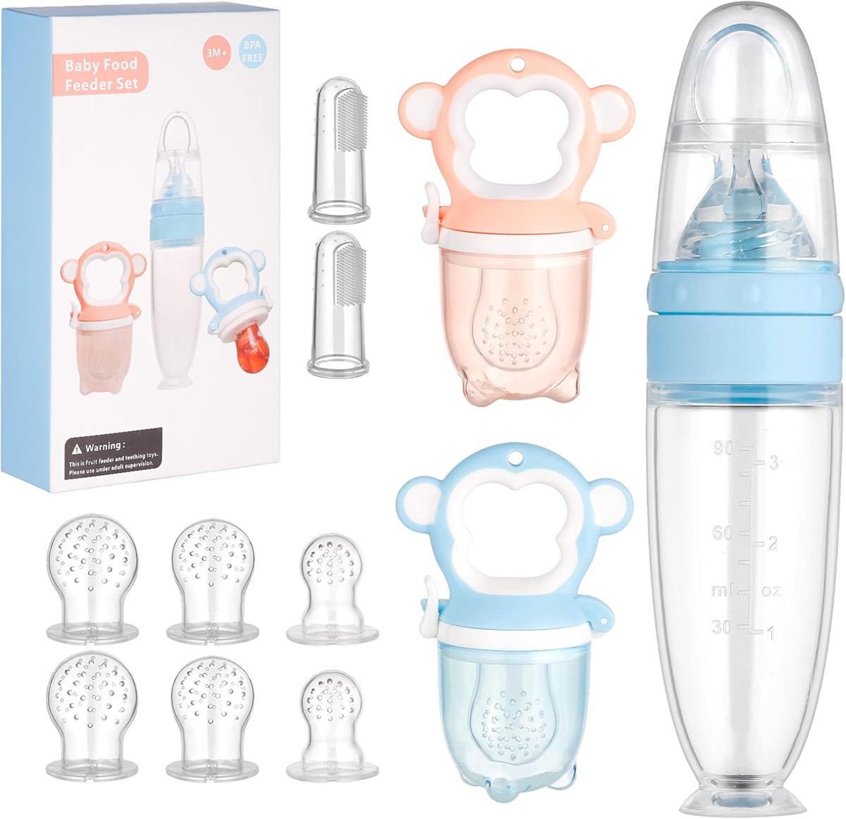 LEADSTAR Gryzak podajnik na owoce 2 sztuki 6 ustników + łyżeczka 90 ml