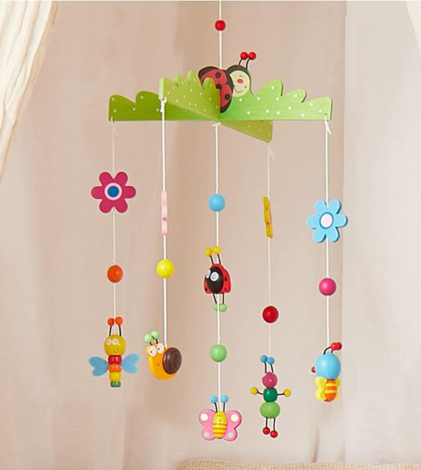BIECO 3D Fleurs et Insectes mobile en bois pour lit bébé 26 x 39 cm