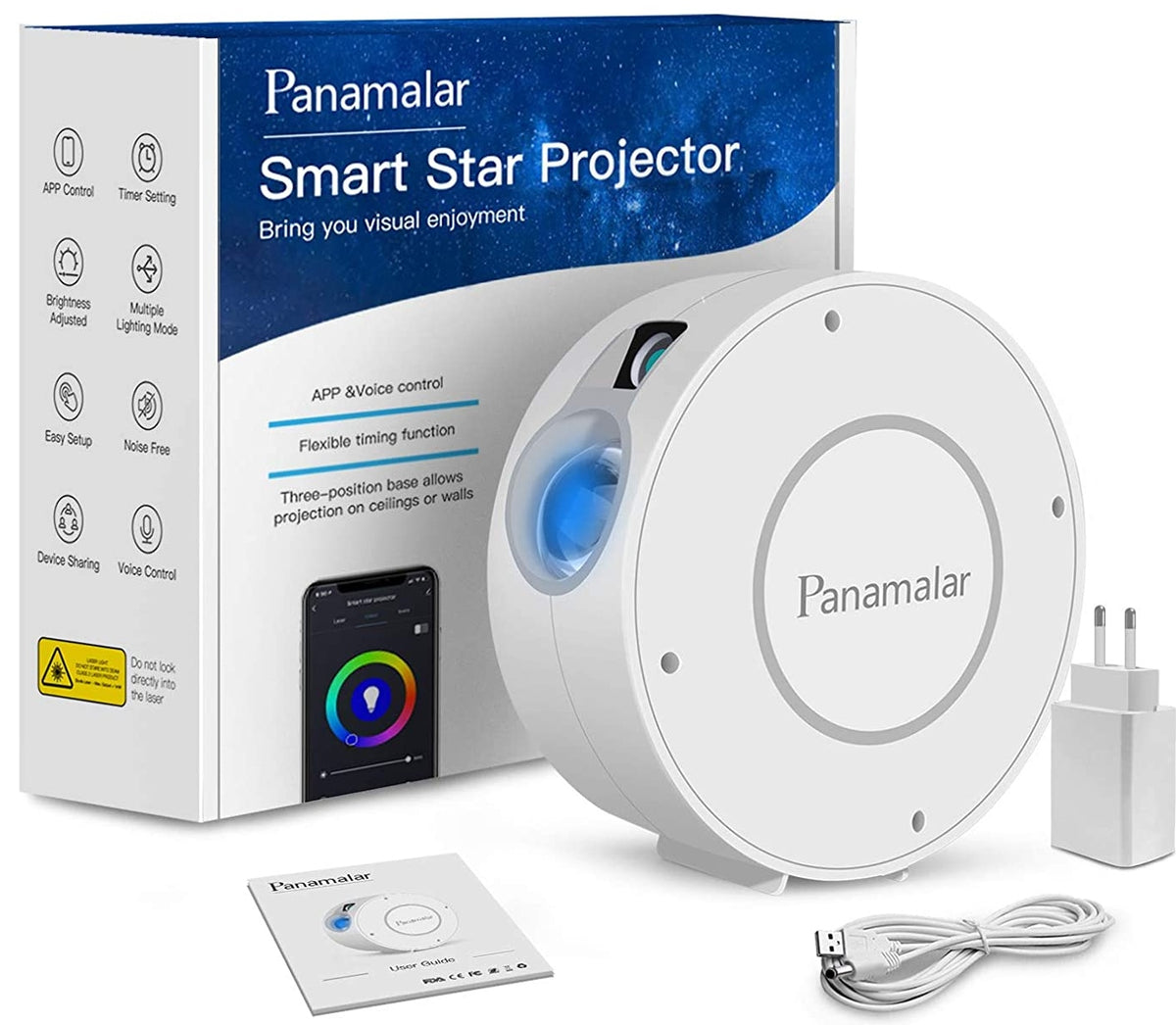 PANAMALAR SK20 projektor gwiazd kontrola aplikacją, biały, sterowanie głosem Alexa i Google Home