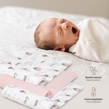 INTERBABY mousseline omslagdoeken x3 bamboe katoen 55x70cm