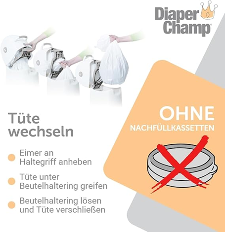DIAPER CHAMP Windeleimer FÜR MÜLLSÄCKE +/-50 Windeln
