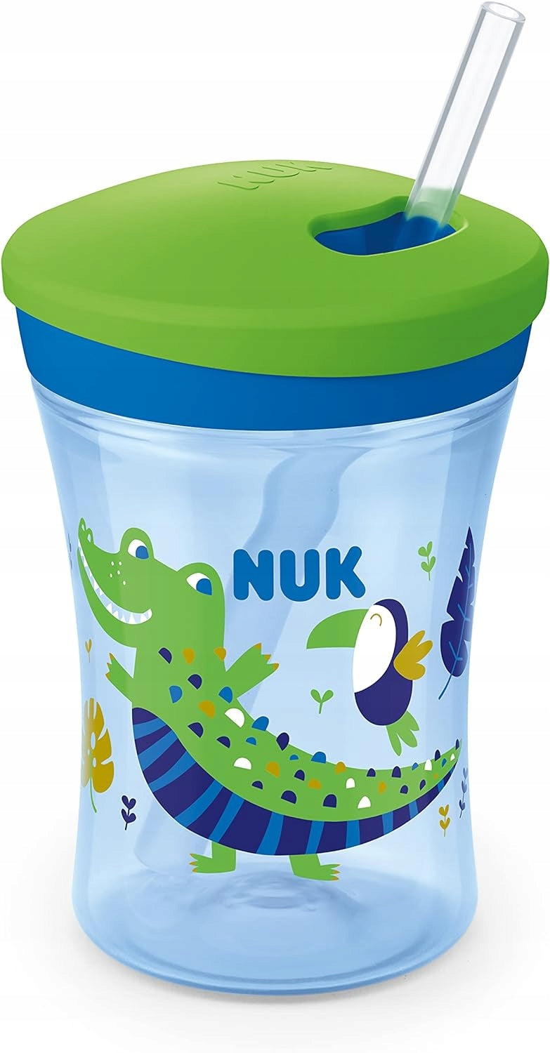 NUK Action Cup KUBEK NIEKAPEK z efektem kameleona 12 m+ niebiesko-zielony kubek dla dziecka z słomką