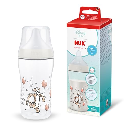 NUK Perfect Match butelka antykolkowa 260 ml 3m+ Disney Tygrysek, butelka do karmienia z systemem antykolkowym
