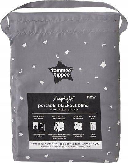 TOMMEE TIPPEE roleta zaciemniająca 130 X 198, przenośna roleta blackout z przyssawkami, szara w gwiazdki