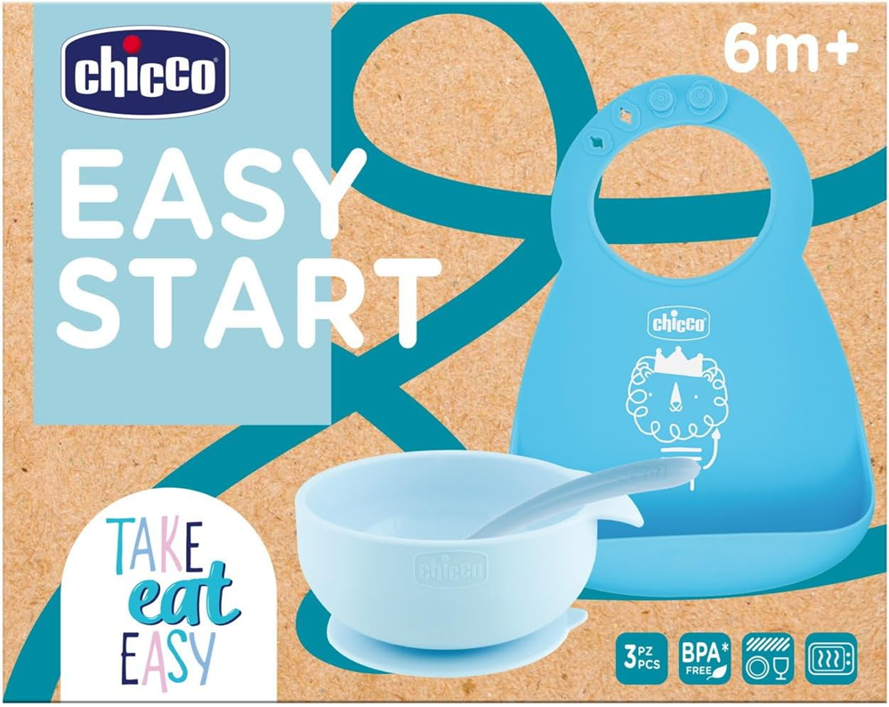 CHICCO Easy Start siliconen set kom lepel slabbetje