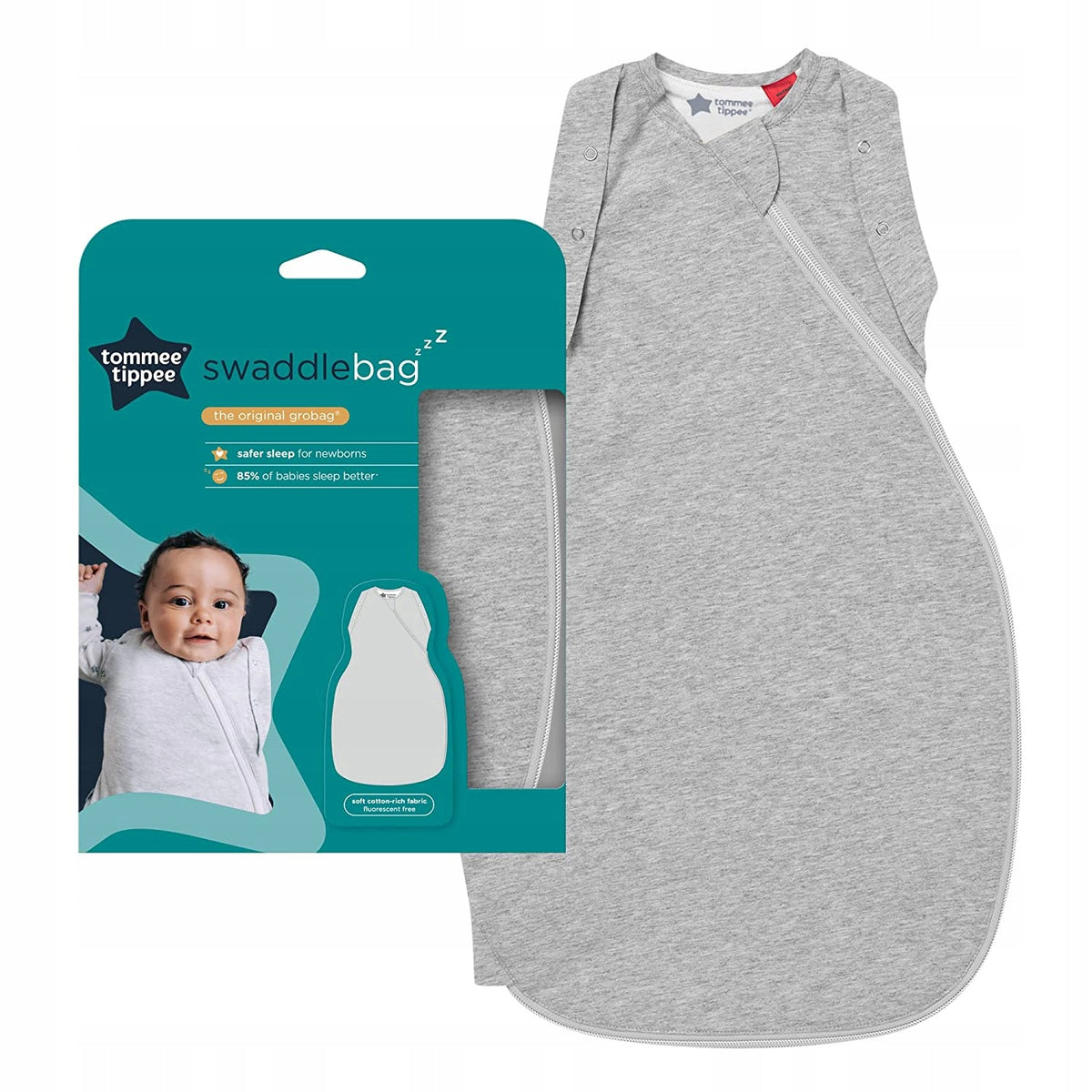 TOMMEE TIPPEE śpiworek 2,5TOG 3-6msc SWADDLEBAG szary śpiworek do spania dla niemowląt z bawełny